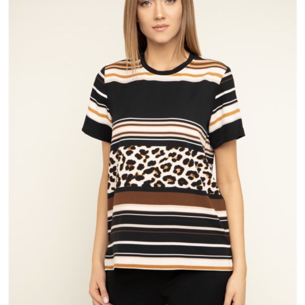 DKNY Leopard and Striped Top Size Small